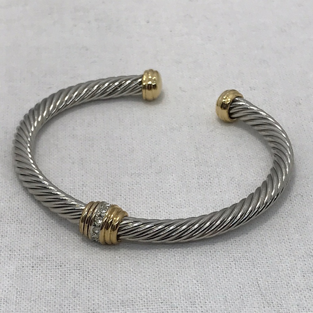 New 2 tone cable bracelet with center cz accent